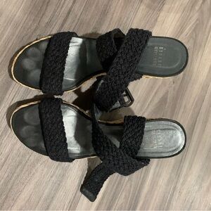 Stuart Weitzman Black Ankle Wrap wedges